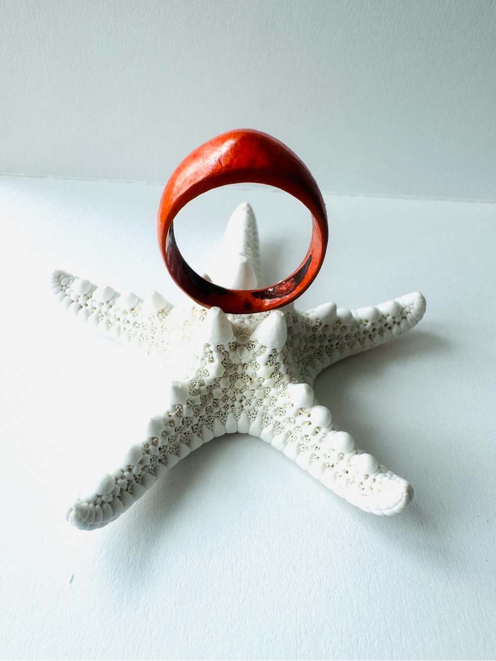 Bold Orange Carved Wood Ring - Coconut wood - tropical ring for men